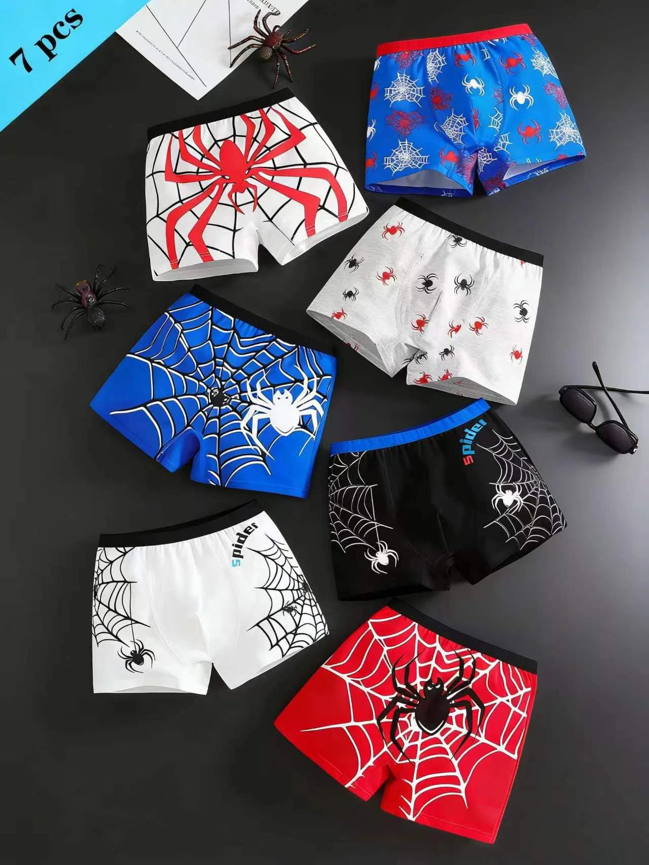 Boy Underwears: Comfortable Spider Print Boxer Briefs for Big Boys, 7-Pack, Sustainably Sourced Cotton