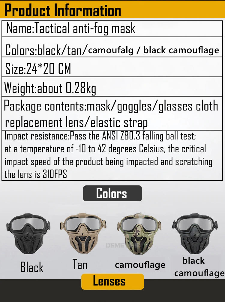 Airsoft Mask Detachable Goggles with Anti-fog Fan Tactical Paintball Protective Full Face Mask Shooting CS Goggles Masks