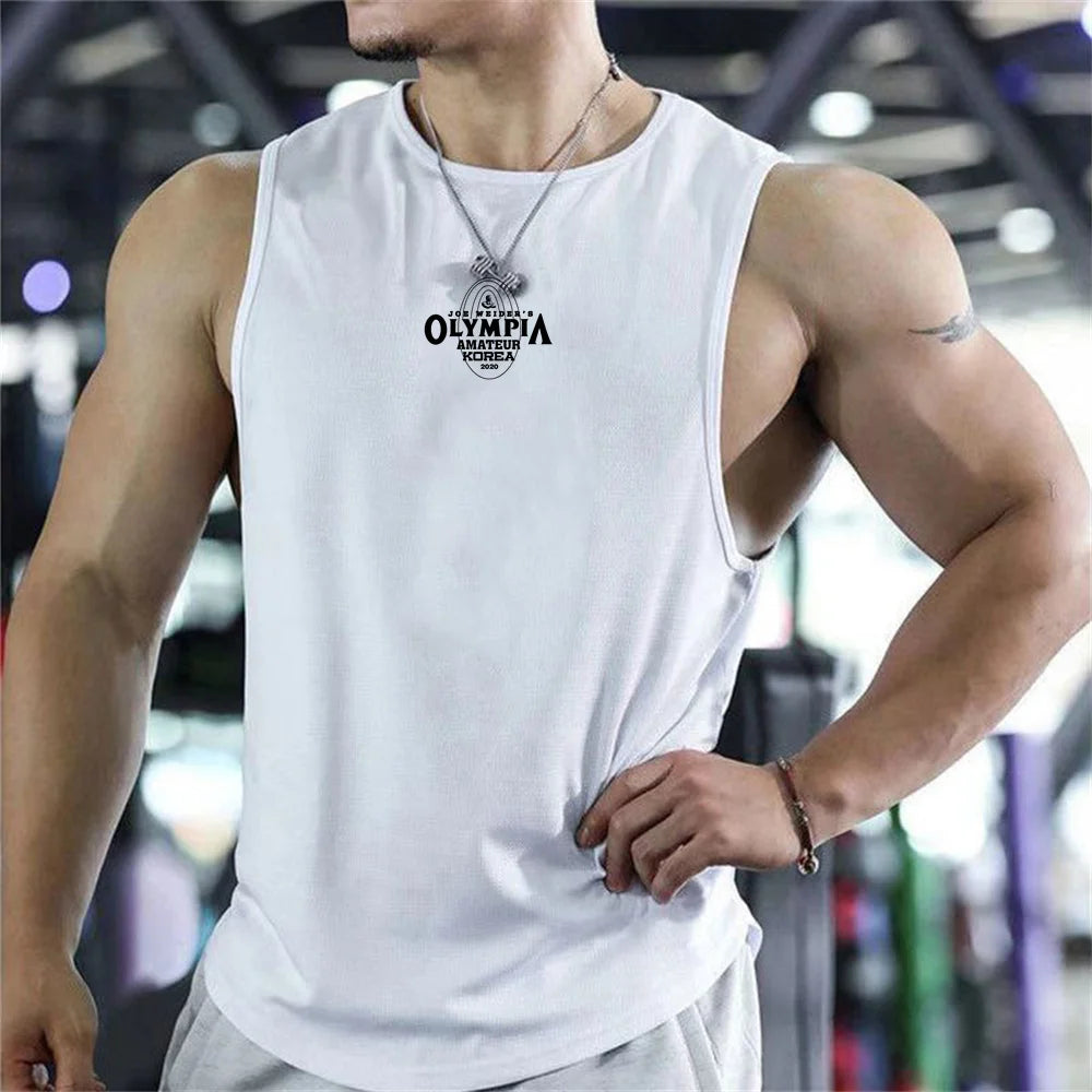 Summer Men Olympiad Vest Plus Size Stripe Gym Tank Top Men Fitness Male Exercise Sports Vest Undershirt Bodybuilding Clothing