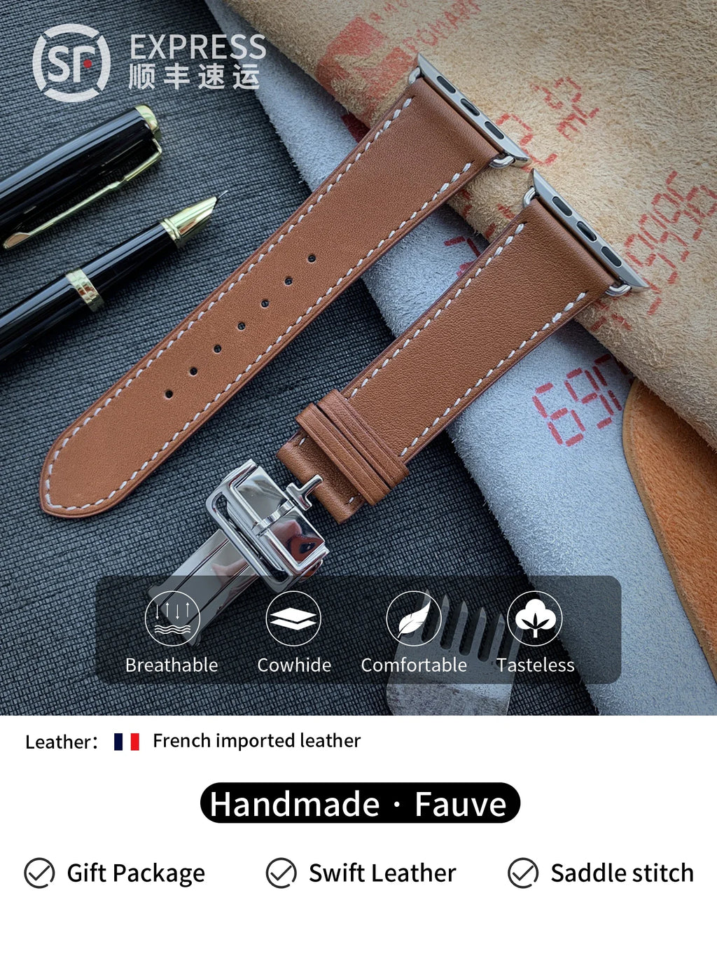 Kebitt High Quality Iwatch Ultra3 Genuine Leather Band Deployment Buckle Strap For Apple Watch Series11 10 9 8 7 Se 3 46 45 49mm