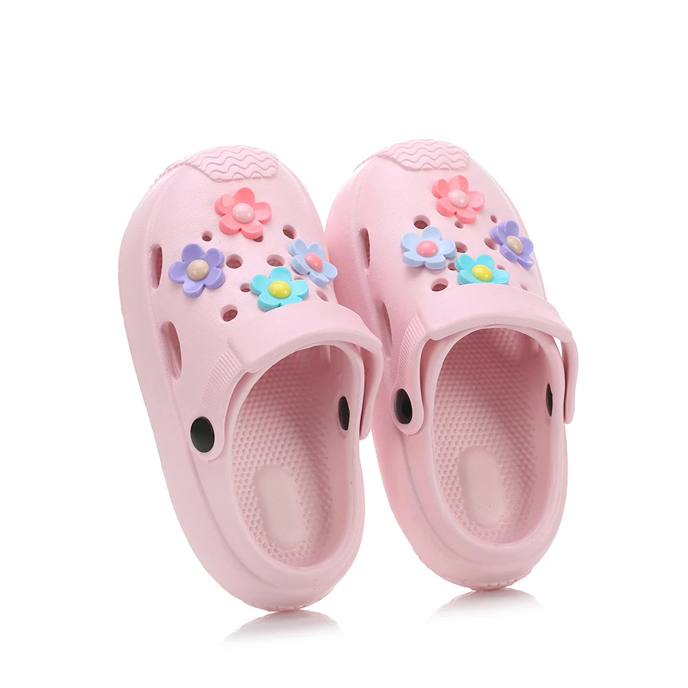 Summer Kids Home Slippers Children's Shoes Slippers Soft Anti-Skid Flower DIY Hole Shoes for Boys Girls Beach Shoes