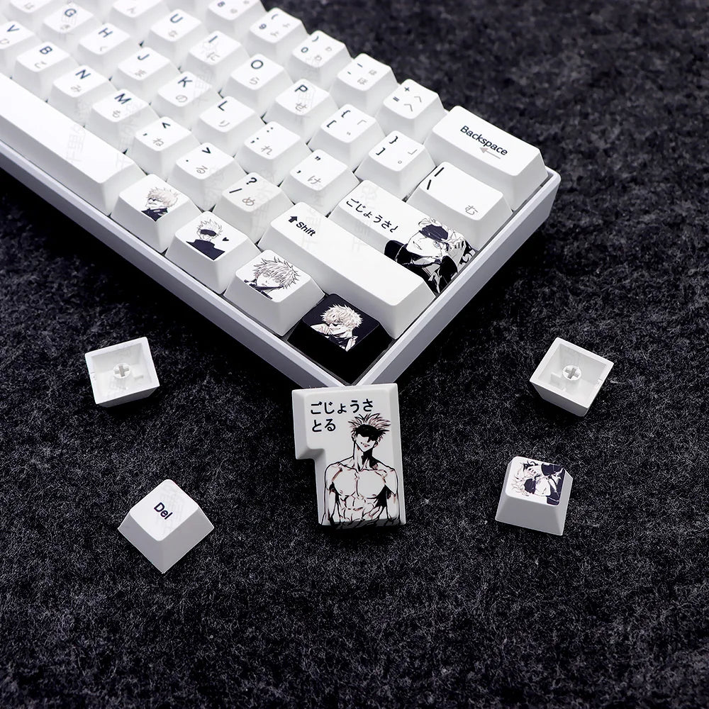 Satoru Gojo Theme Anime Keycaps Set PBT Sublimation Keyboard Caps Custom Cherry Profile Keycaps for Mechanical Keyboard 105key
