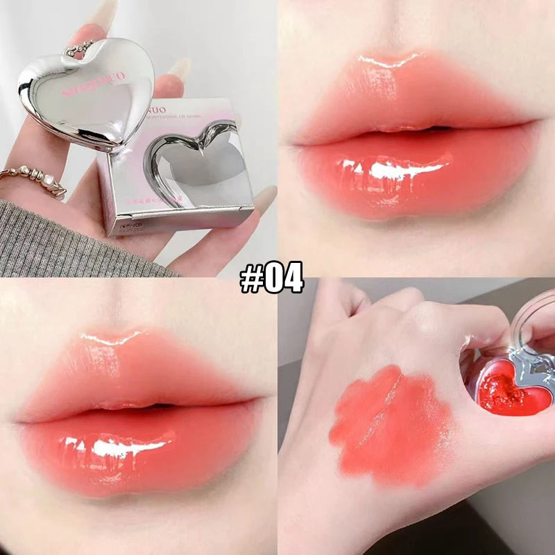 Heart-shaped Mirror Water Light Lipstick Guava Pink Lasting Shiny Moisturizing Lip Gloss Natural Skin-Brightening Lip Makeup