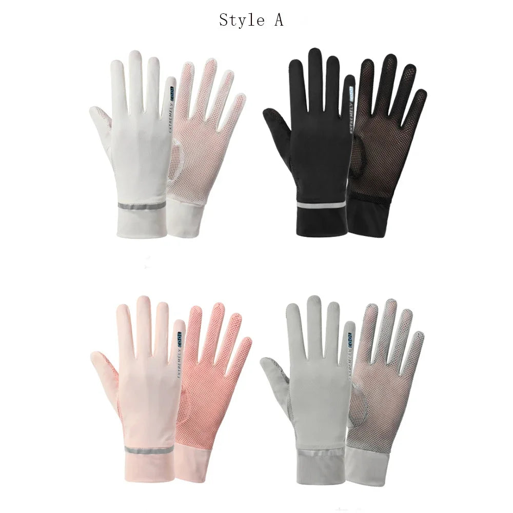 Fashion Women Gloves Summer Ladies Anti-UV Sunscreen Ice Silk Thin Gloves Mesh Breathable Can Be Opened Driving Gloves