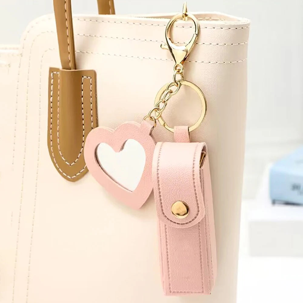 Mini Lipstick Bag Custom Text Keychain PU Leather Customized Name Bag Charm Mirror Laser Engraving Personalized Text Key Chain