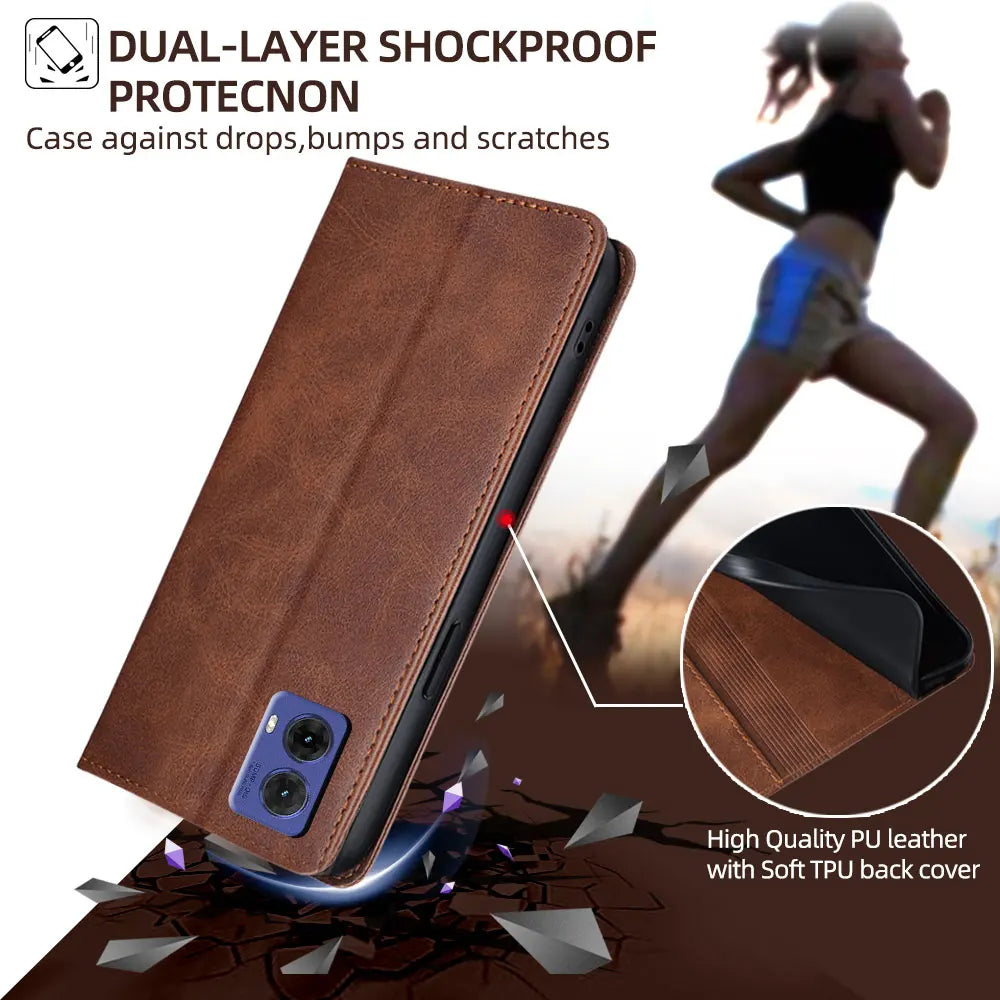 Wallet With Card Slots Holder Magnetic Flip Leather Book Case for Motorola E14 G64 G64Y G85 G54 Moto G Power G Play G 5G 2024
