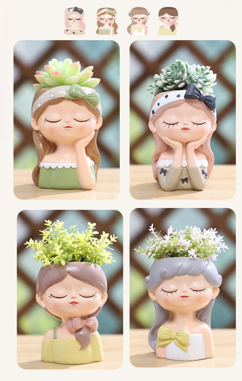 Cute Girl Flower Pot for Succulents, Decorative Planters Girls Portrait Garden Pots for Home Decor Desktop Ornament