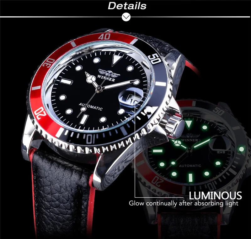WINNER 002 Fashion Men's Mechanical Watch Luxury Style Calendar Night Light Business Black White Classic Men's Automatic Watch