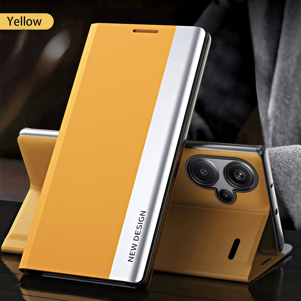 Kickstand Flip Case For Xiaomi Redmi Note 13 14 12 11 11S 10 10S 9 Pro Plus 5G Shockproof Plating Leather Phone Cover Carcasa