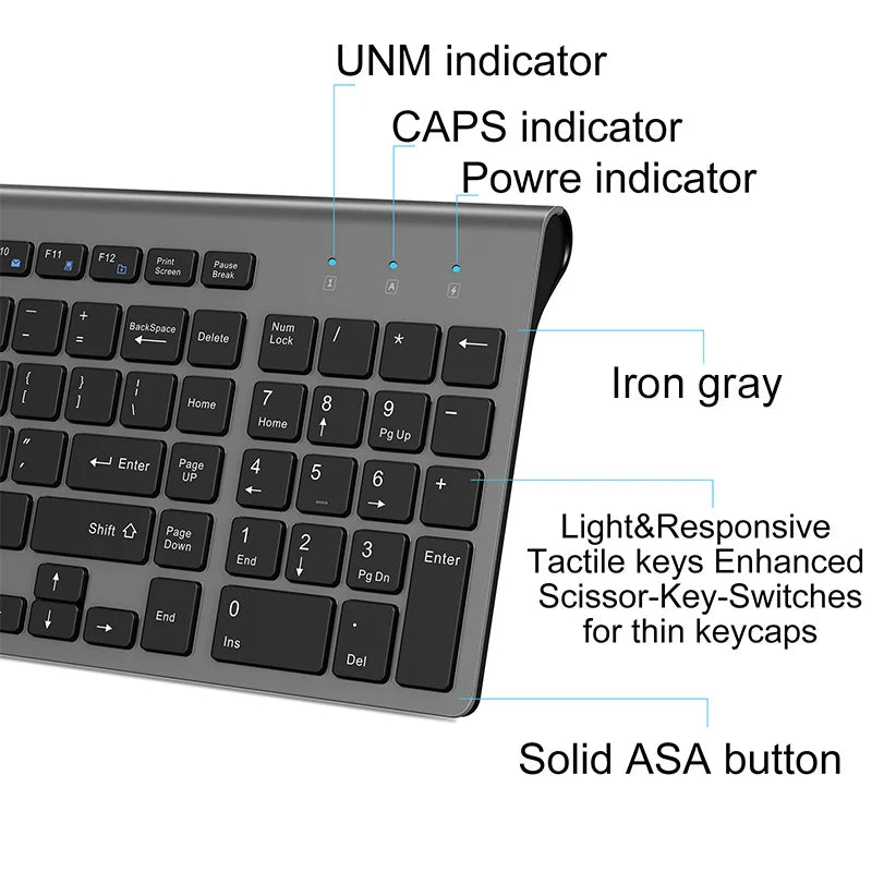 Jomaa Russian Spain Wireless Keyboard and Mouse Combo 2.4G Full Size Silent Button Keyboard Mouse Set for Laptop PC Computer