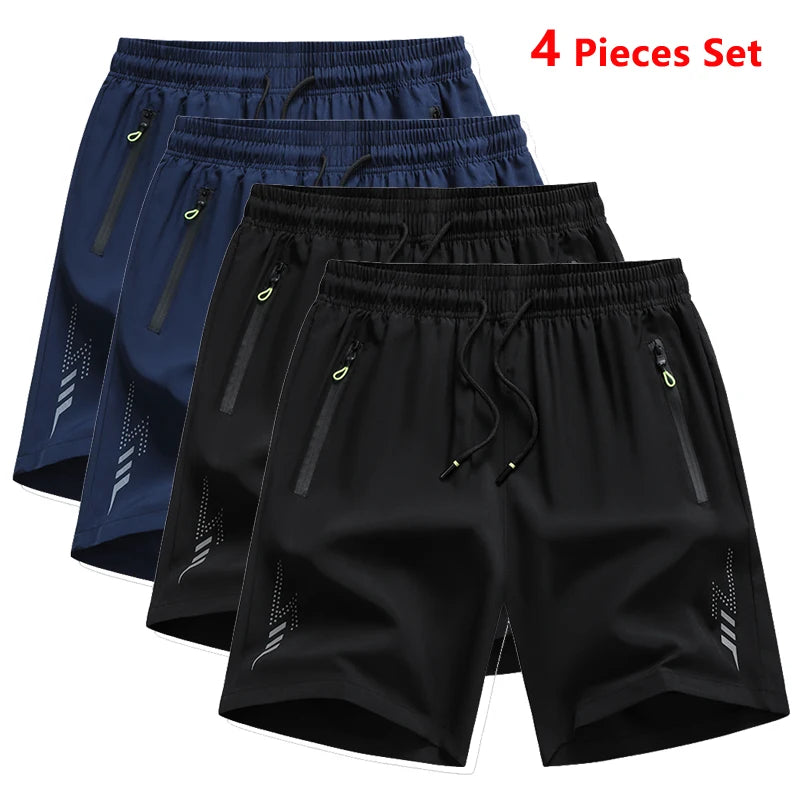 4 Pieces Running Shorts Men Breathable Loose Basketball Football Soccer Sports Shorts Gym Fitness Training Workout Shorts Beach