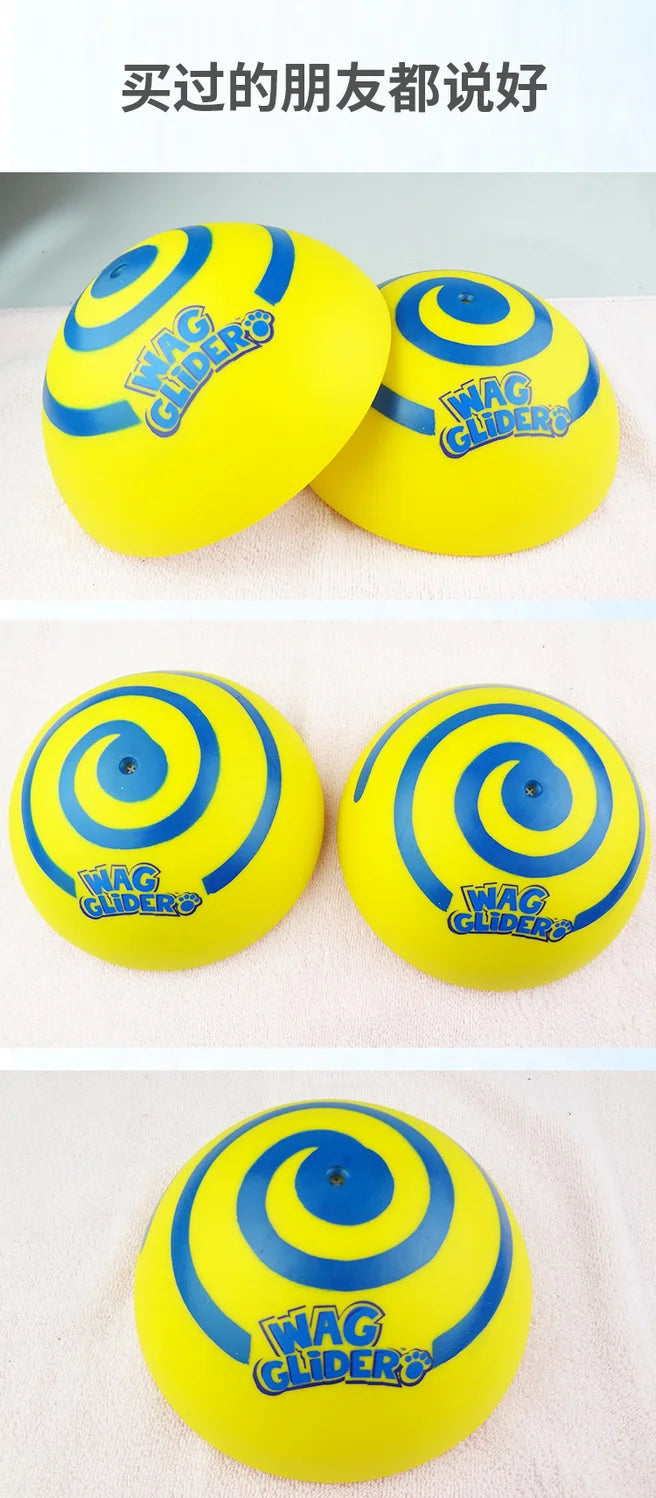 Wag Glider for Dogs Teething Stick, Glissade,Puppy Accessories,Make A Sound Slideshow Disc,Flying Pet Toys, PVC Yellow Funny