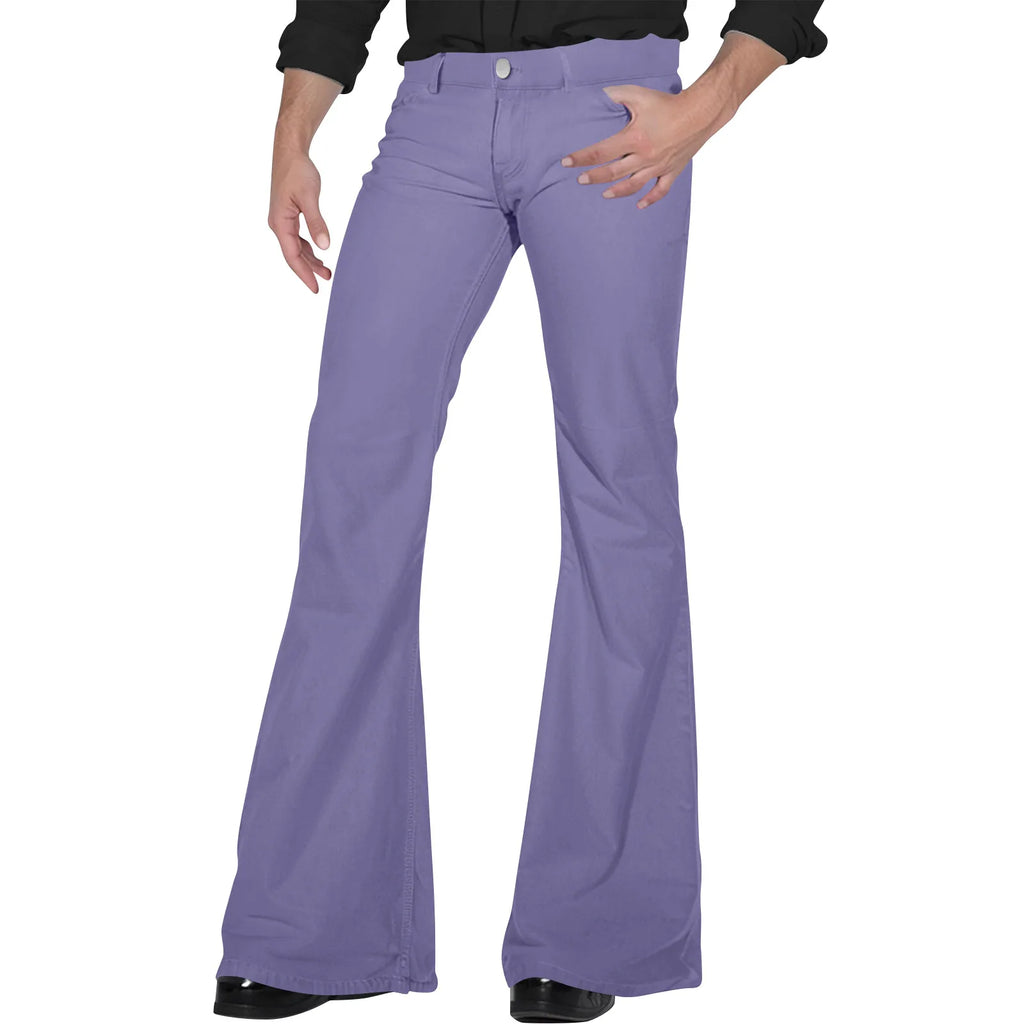 Men's fashion Retro Disco Flared Pants Loose Stretch Vintage Trousers Fit Flared Comfortable Retro Stretch Twill Men's Trousers