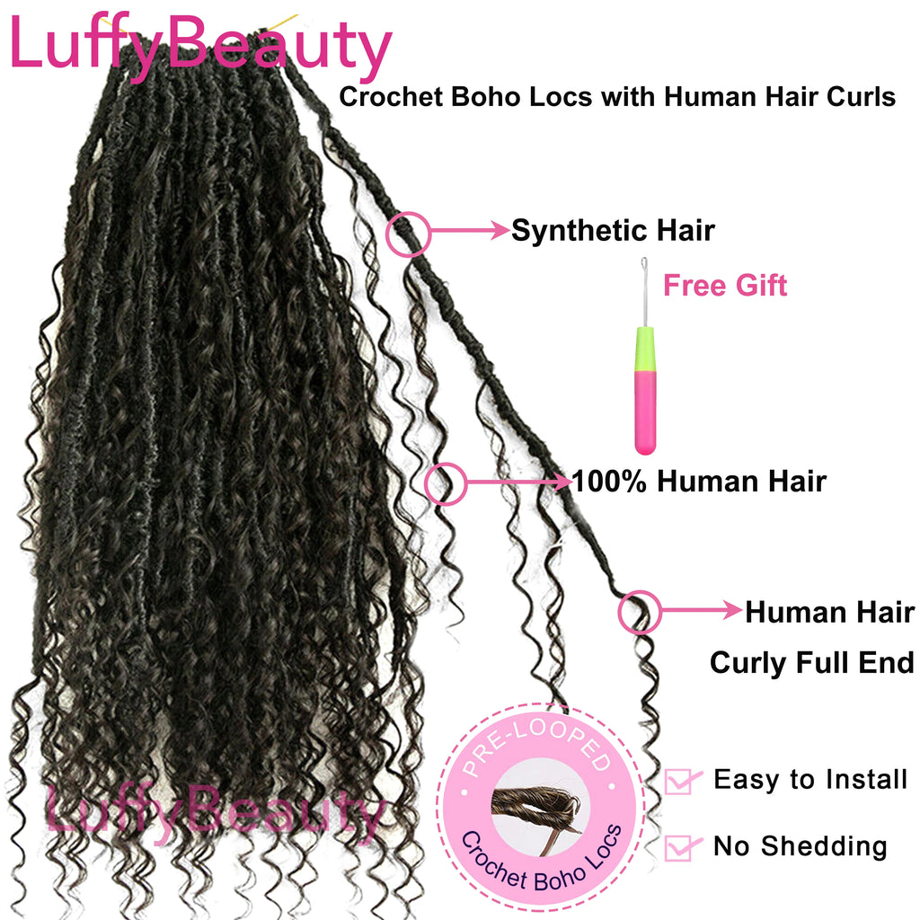 Pre-looped Crochet Boho Locs with Human Hair Curls Goddess Braids Curly Double Drawn Full End Hair Extensions for Black Women