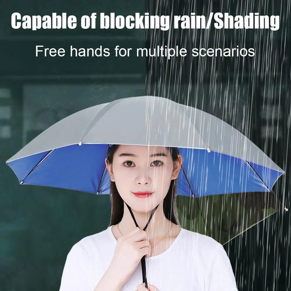 Rain Umbrella Hat Foldable Sun Shade Waterproof Fishing Headwear Cap Beach Head Hats Double-Layer UV Protection Sunscreen