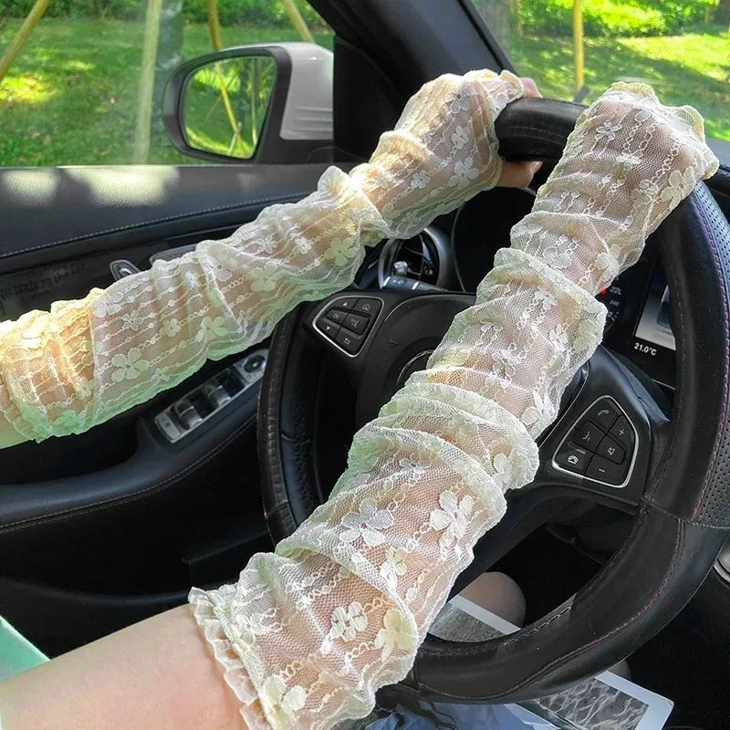 Summer Long Fingerless Gloves Women Sun Protection Sleeves Gloves Lady Thin Lace Mesh Arm Sleeve Sunscreen Uv Breathable Mittens