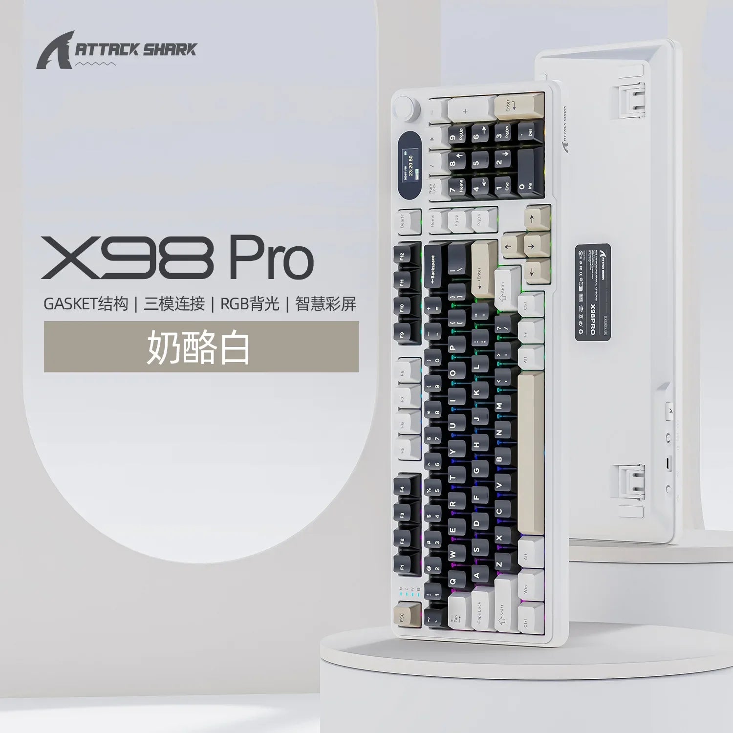 Attack Shark X98PRO 3-Mode RGB Bluetooth Wireless Mechanical Keyboard Full Key Hot-Swappable TFT Color Display Rotary Keyboard