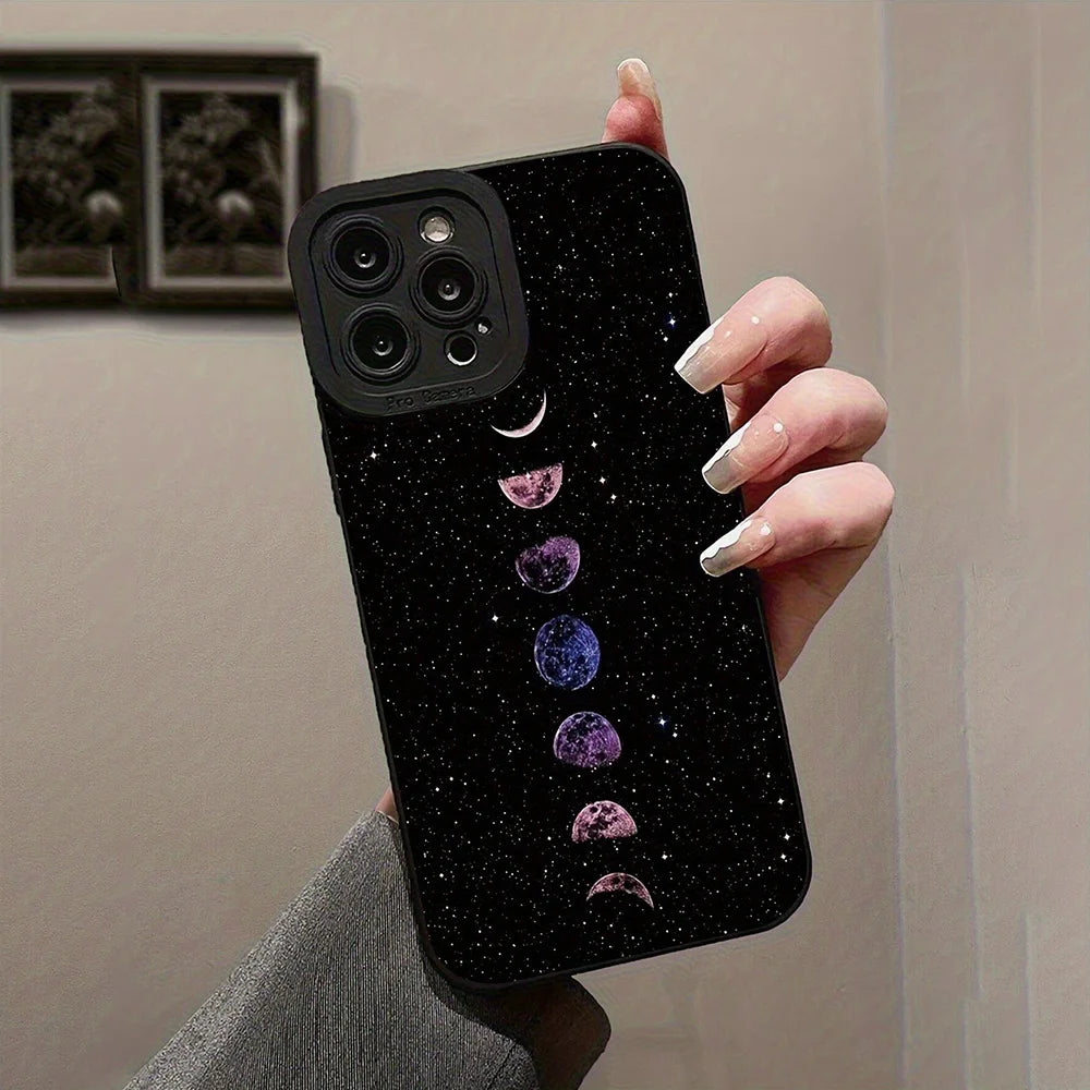 Precise Hollow Moon Star Planet Glitter Eclipse Painted Phone Case For iPhone 17 16 Pro Max 15 14 13 12 11 XS XR 7 8 Plus Cover