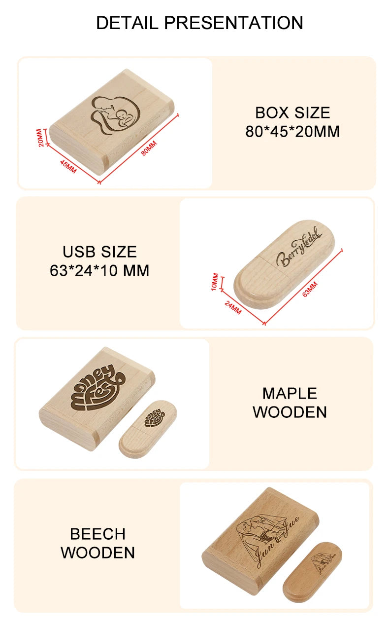 JASTER Wooden USB 3.0 Flash Drives 128GB Free Custom Logo Pen drive 64GB 32GB with Box Memory Stick Creative gift Laptop U disk