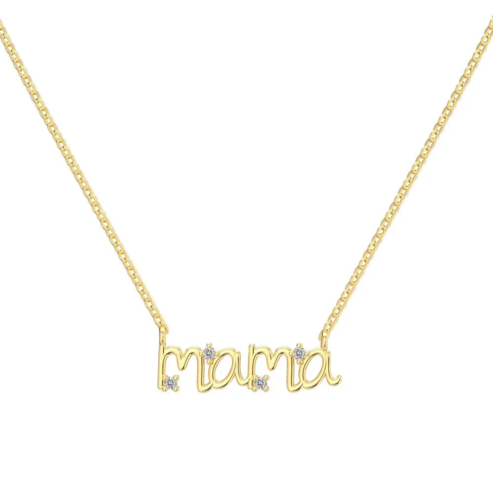 LinkerLove S925 Sterling Silver Mama Letter Pendant Necklace for Women 18K Gold Plated Mothers Day Party Trendy Jewelry Gifts
