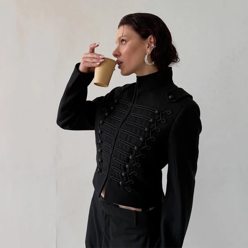 Fashion Women's Jacket O-neck Full Sleeve Single Breasted Female Napoleon Jackets 2026 Spring New Chic High Street Lady Coats
