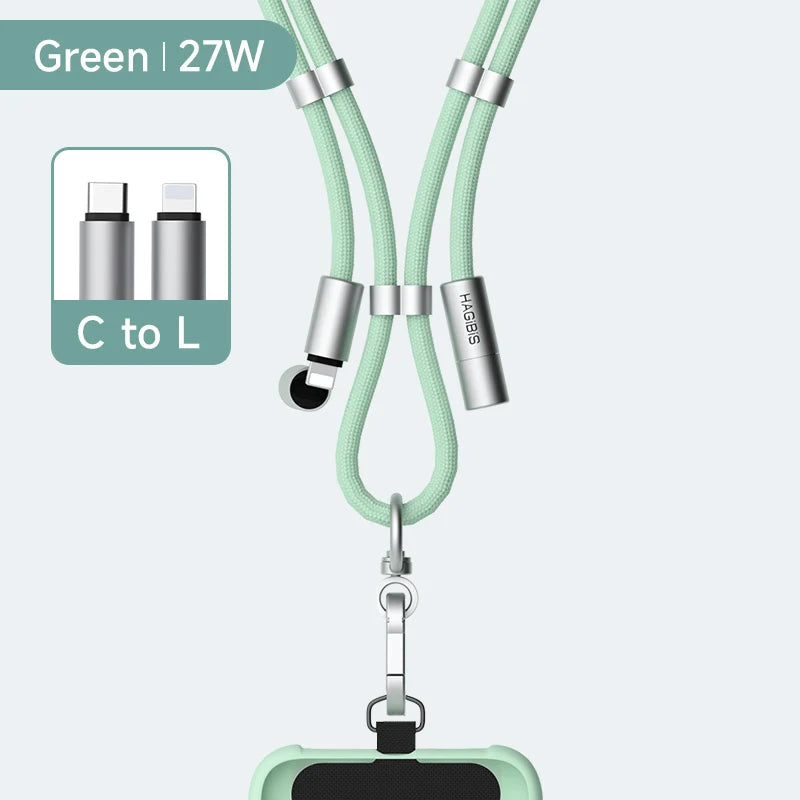 Hagibis Universal Phone Lanyard USB C Cable 2 in 1 Phone Strap C to C/C to L Charging Cord for iPhone 16/17 Pro Max Most Phones