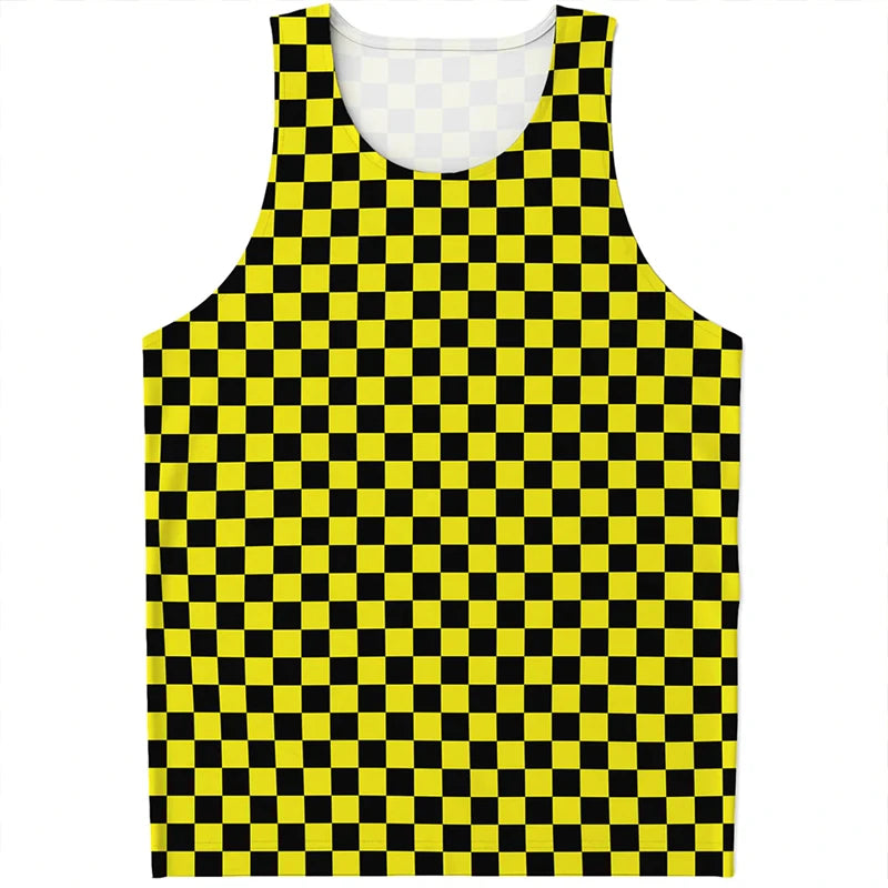 Simple Checkered Pattern Tank Tops Summer Fashion Streetwear 3D Printed Sleeveless T Shirts Casual Oversized Vest Mens Clothing