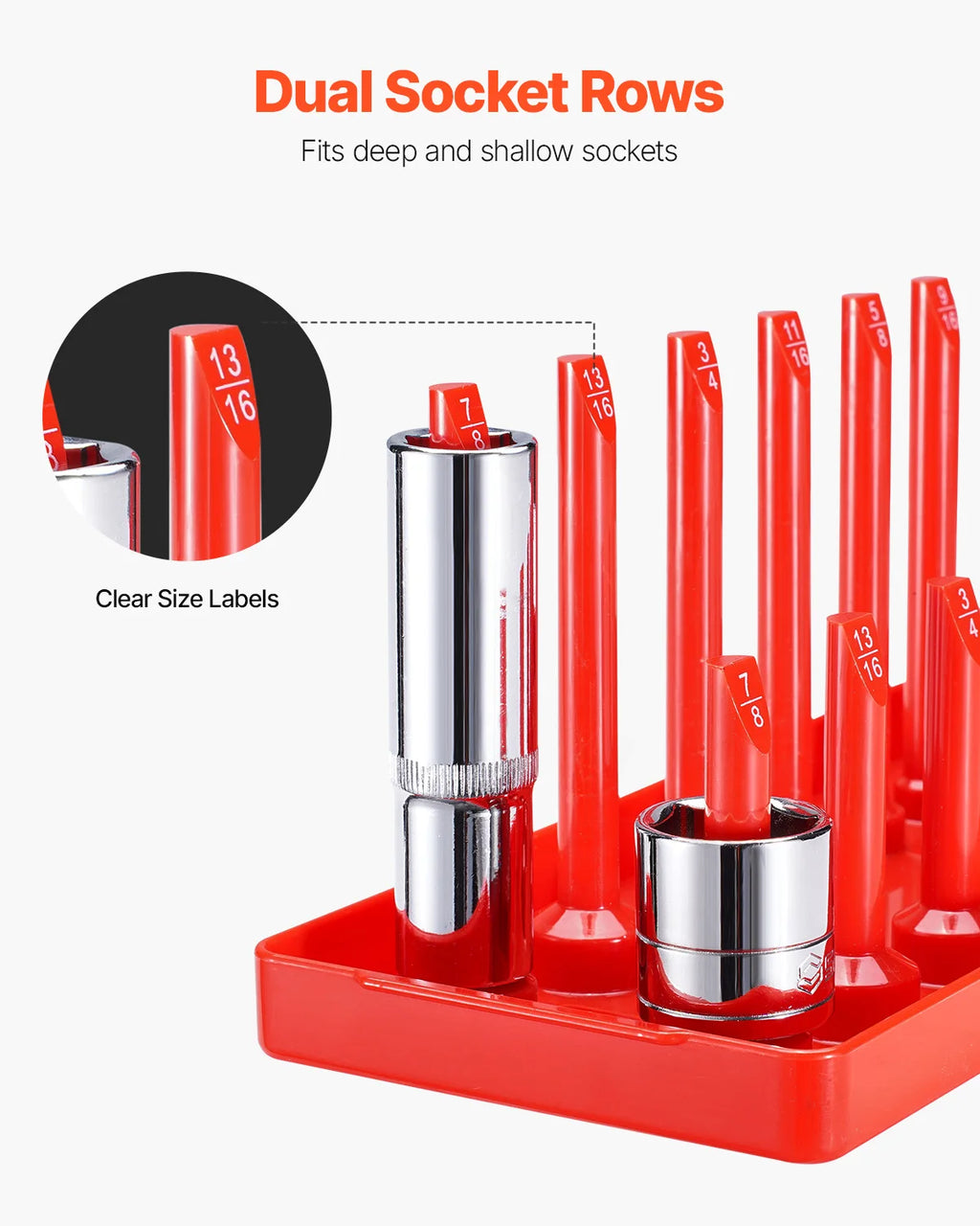 VEVOR 8PCS Socket Organizer Tray Set 1/4'' 3/8'' & 1/2'' Metric SAE Socket Holder up to 176PCS Standard & Deep Sockets for Tools