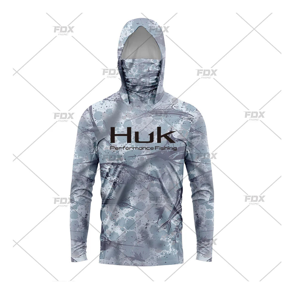 HUK Fishing New Fishing Shirts Upf 50 Long Sleeve Hooded Face Cover Camisa Pesca Tops UV Protection Fishing Face Mask Clothes