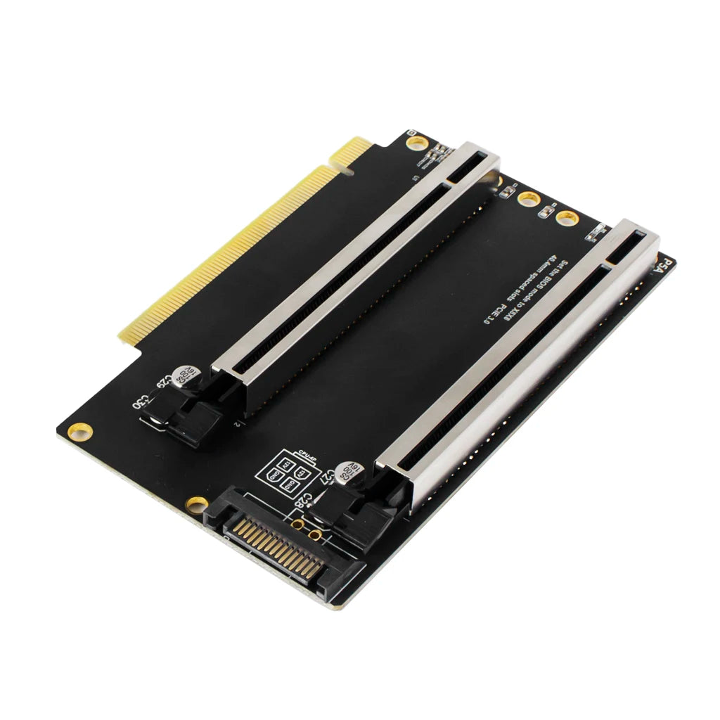PCIe 3.0 x16 to X8X8 Expansion Card PCIe-Bifurcation Gen3 x16 to x8x8 40.4mm Spaced Slots with Heightened SATA Power Interface