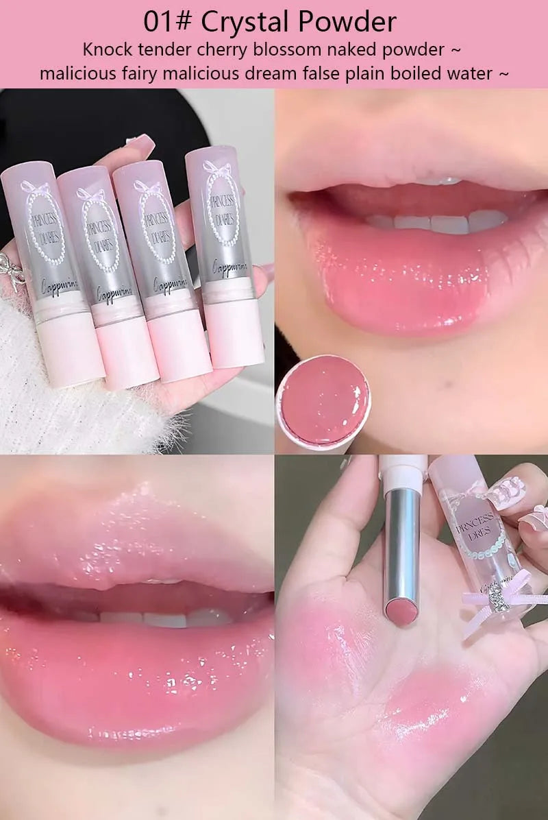Pink Crystal Mirror Glass Solid Lip Gloss Round Tube Water Light Jelly Lipstick Moisturizing Clear Lip Glaze Nude Brown Lip Tint