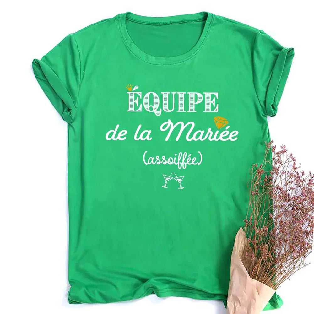 French Printed T-shirt EVJF Team of The Bride T Shirt Bachelorette Party Outfit Tops Team Bride Bridesmaid Short Sleeve Clothes
