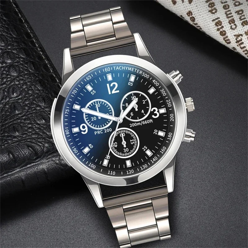 2Pcs/Set Fashion Mens Stainless Steel Bracelet Watches Luxury Quartz Wristwatch Clock Business Casual Watch Relogio Masculino