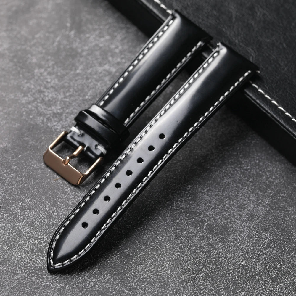 Handmade Italian Patent Leather Strap,18 19 20 21 22MM Quick Release, Men's Soft Genuine Leather Bracelet Black Blue Green Brow