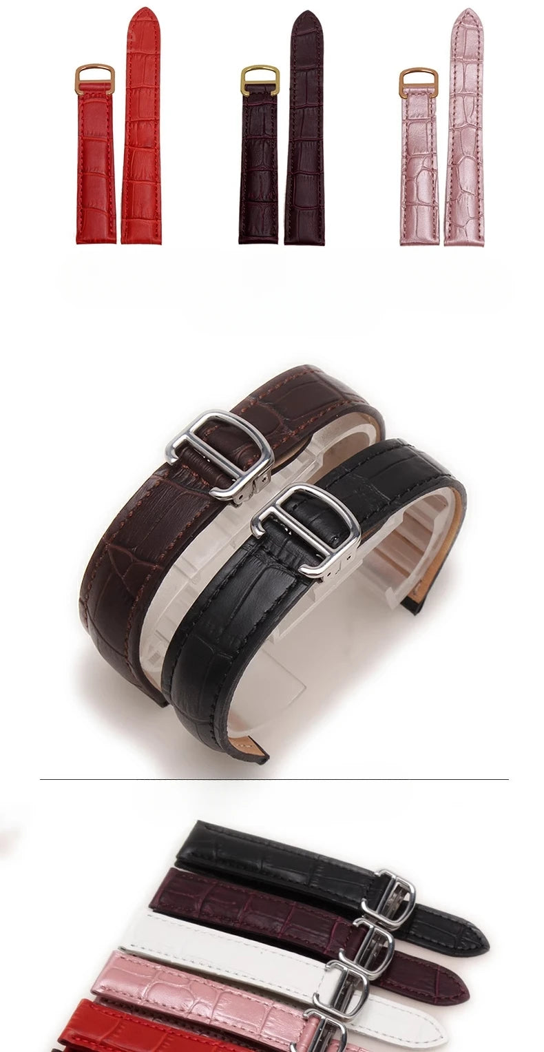 Genuine Leather Watch Strap for Cartier Tank London Solo Men's and Women's 16 18 20 22 25mm Flat Interface Folding Buckle Band