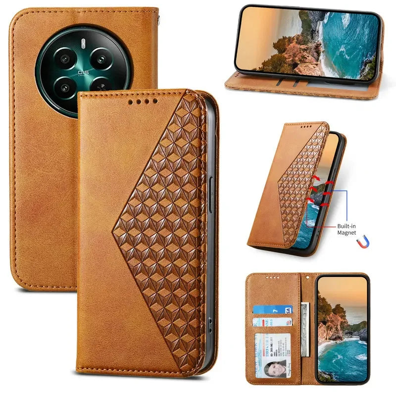 For Realme 15 12 13 14 Pro Plus 5G Book Case Magnet Leather Texture Wallet Funda Realme15 Phone Realmi 14 Pro+ 14X Flip Cover