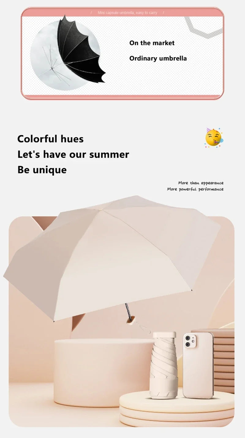 2026 Mini Sun Umbrella Pocket Rain Umbrella Vinyl Sunscreen / UV Protection Capsule Compact and Portable Rain and Rain Dual Use
