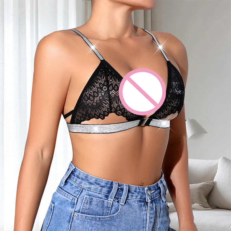 Ladies' Bra With A Shiny Silver Ribbon Sexy Bra Top Comfortable And Breathable Strap Bra
