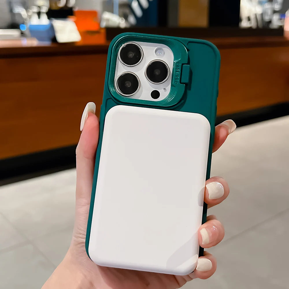 Luxury Flip Up Lens Holder Magnetic Case For iPhone 17 Air 16 Pro Max 14 15 13 12 11 Pro Plus Magsafe Charge Soft Silicone Cover