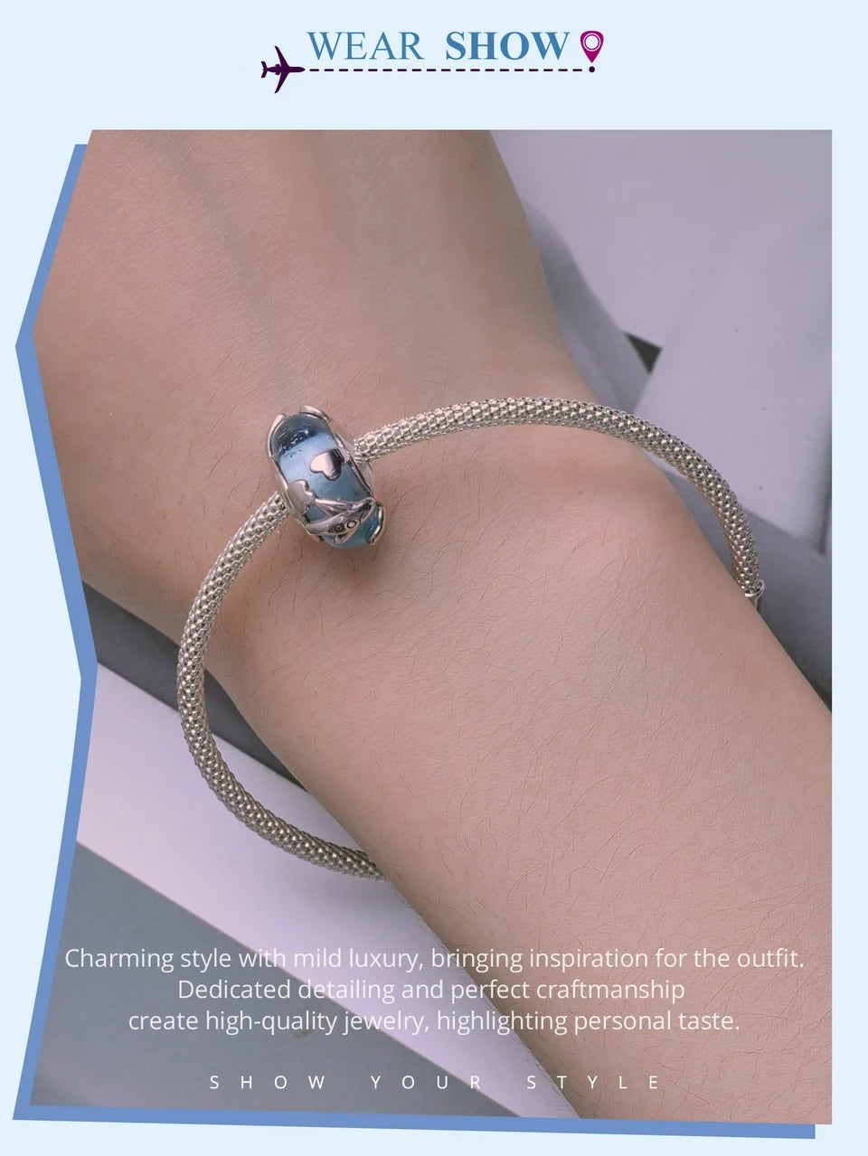 BISAER 925 Sterling Silver Summer Vacation Charm Bead Lipstick Sunglasses High Heels Airplane Pendant Fit Women DIY Bracelet