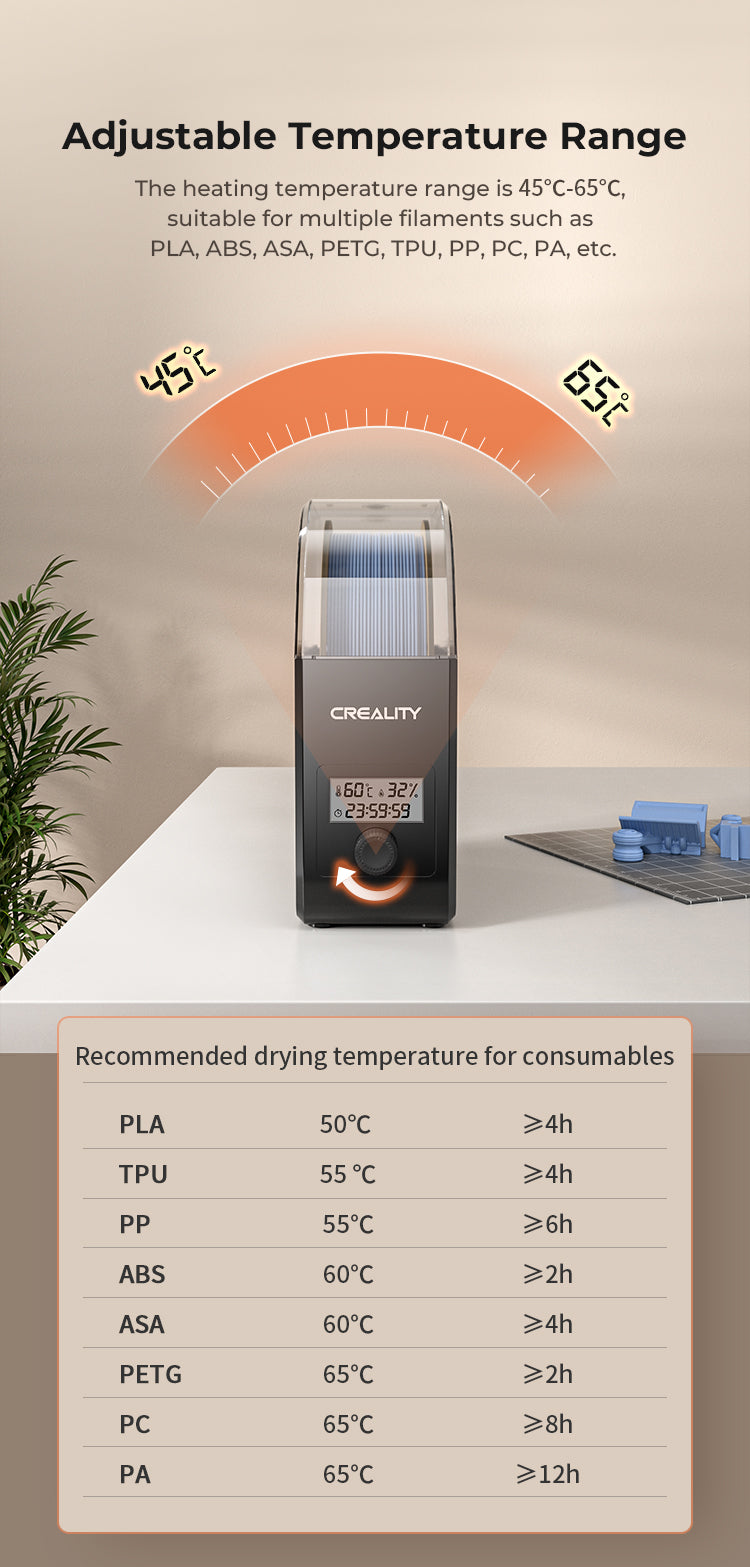 Creality Filament Dryer Upgrade Fan Filament Dry Box 1KG PLA PETG ABS TPU Filaments Dehydrator Storage Box Filament Spool Holder