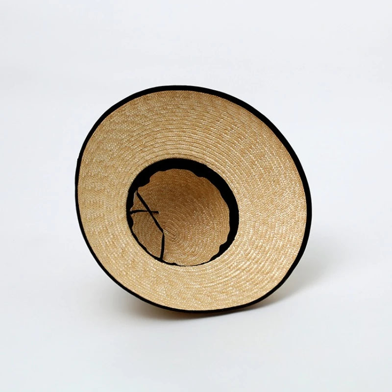 Wide-Brimmed Black-Trimmed Straw Hats for Women Summer Vintage French-Style Elegant Hepburn Wide-Brimmed Woven Caps Gorras