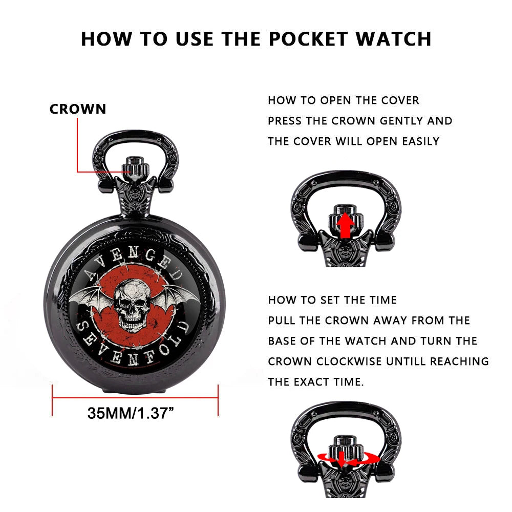 Quartz Pocket Watch for Women Men Kids Unique Avenged Sevenfold Niklass Design Vintage Clock Watches Chain Jewelry Pendant Gift