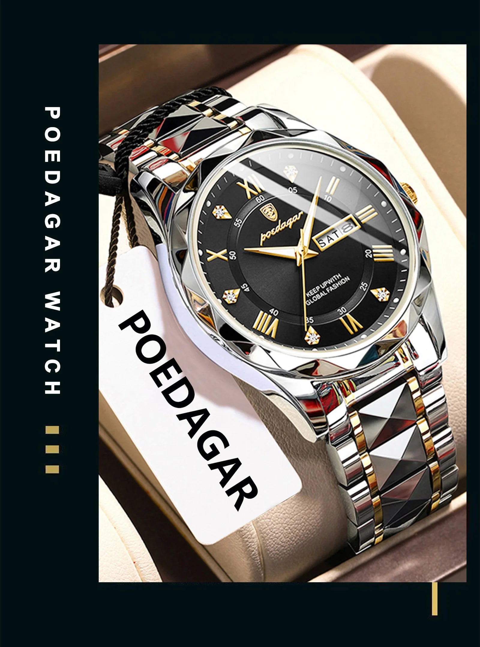 POEDAGAR Luxury Brand Men's Watches Waterproof Stainless Steel Luminous Man Wristwatch Date Week Quartz Business Men Clock Reloj