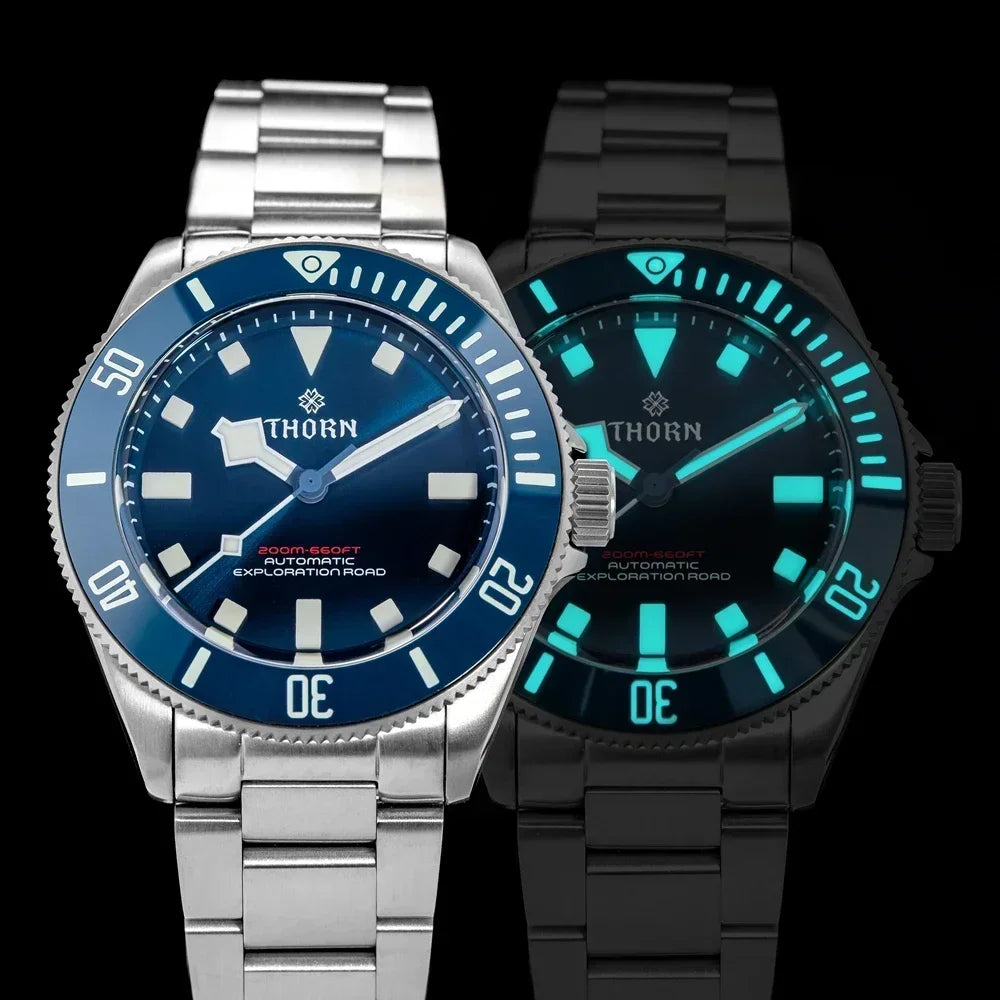THORN 39mm Titanium Watch Homage Vintage PT5000 Movement Automatic Sapphire Crystal C3 Super Luminous 200M Waterproof Watches