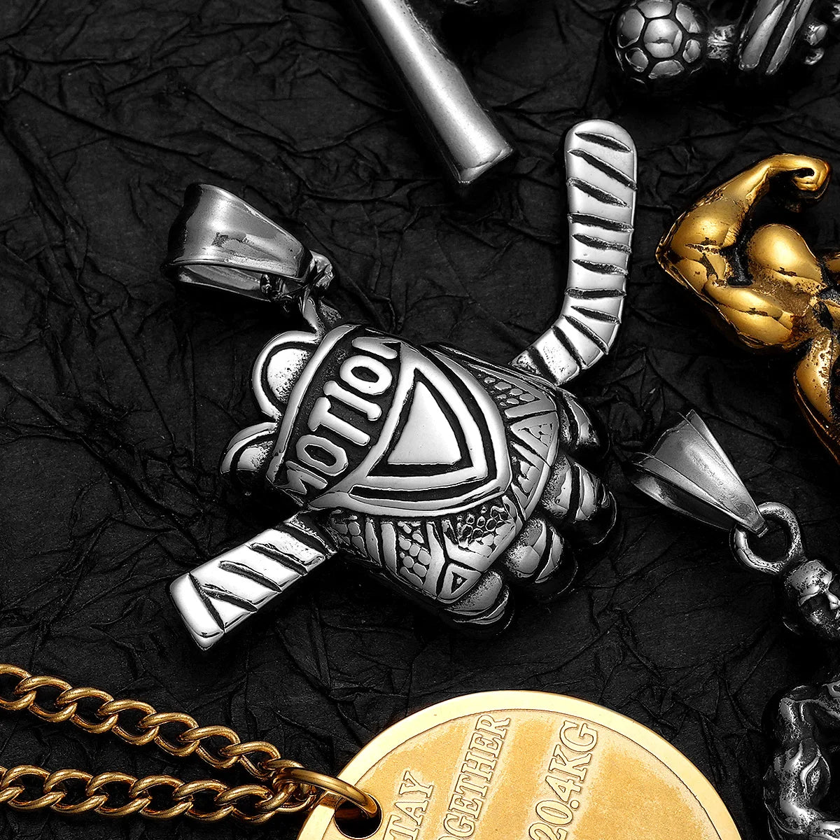Messi Cristiano Ronaldo Mbappé Football Jersey Fitness Gym Muscle Dumbbell Men Necklaces Stainless Steel Pendant Chain Punk