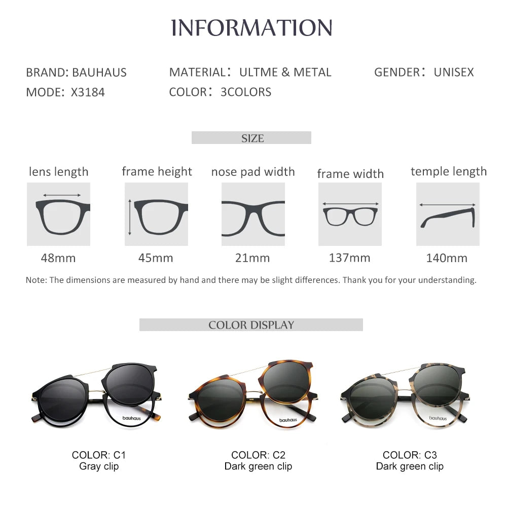 X3184  Ultem Vintage Round Eyeglasses Women Men Polarized Sunglasses Magnetic Clip On Glasses Optical Computer