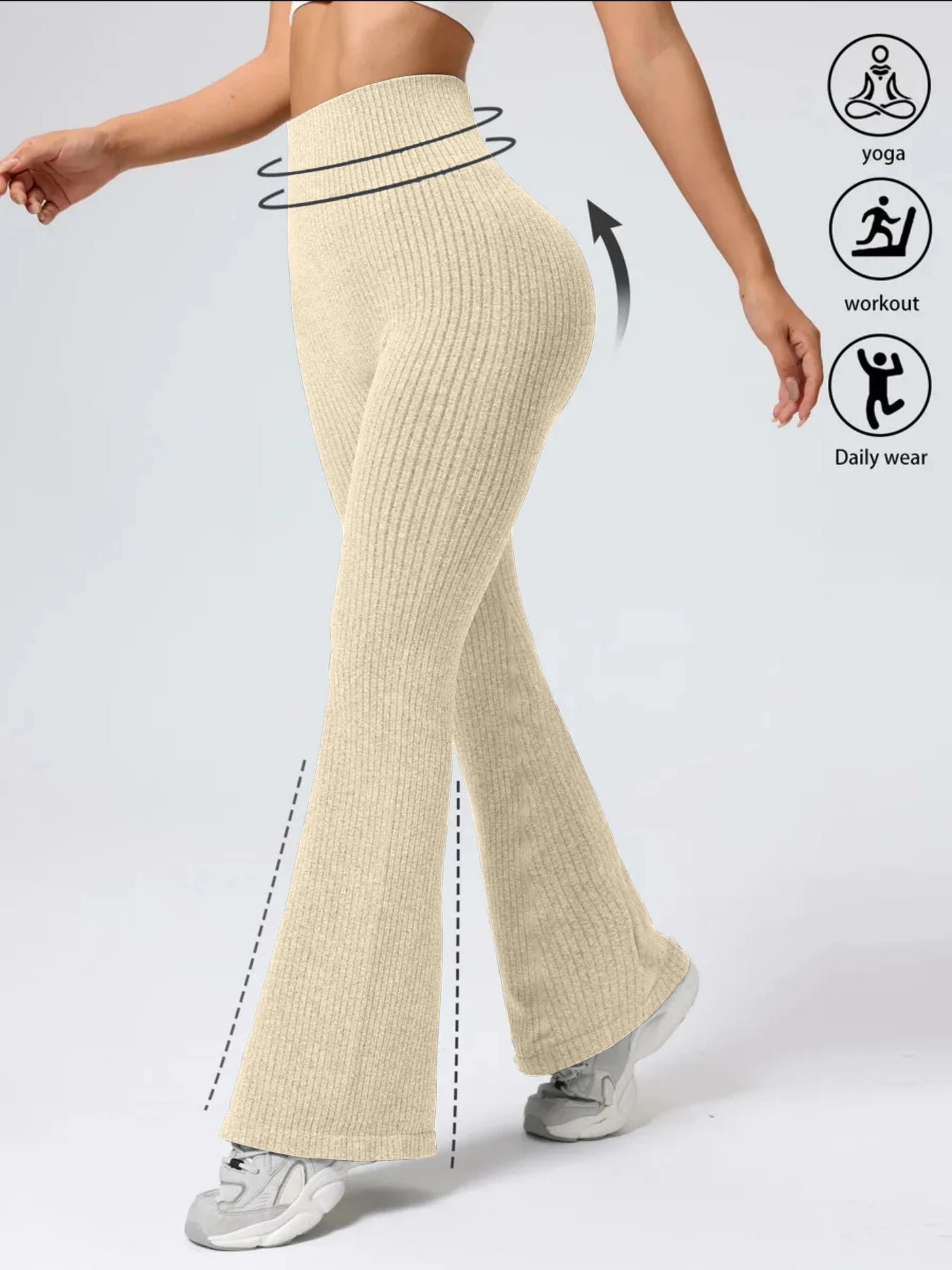 High-waisted tapered flared yoga pants, high-waisted butt-lifting fitness leggings, peach-shaped butt sports long pants, wide-le