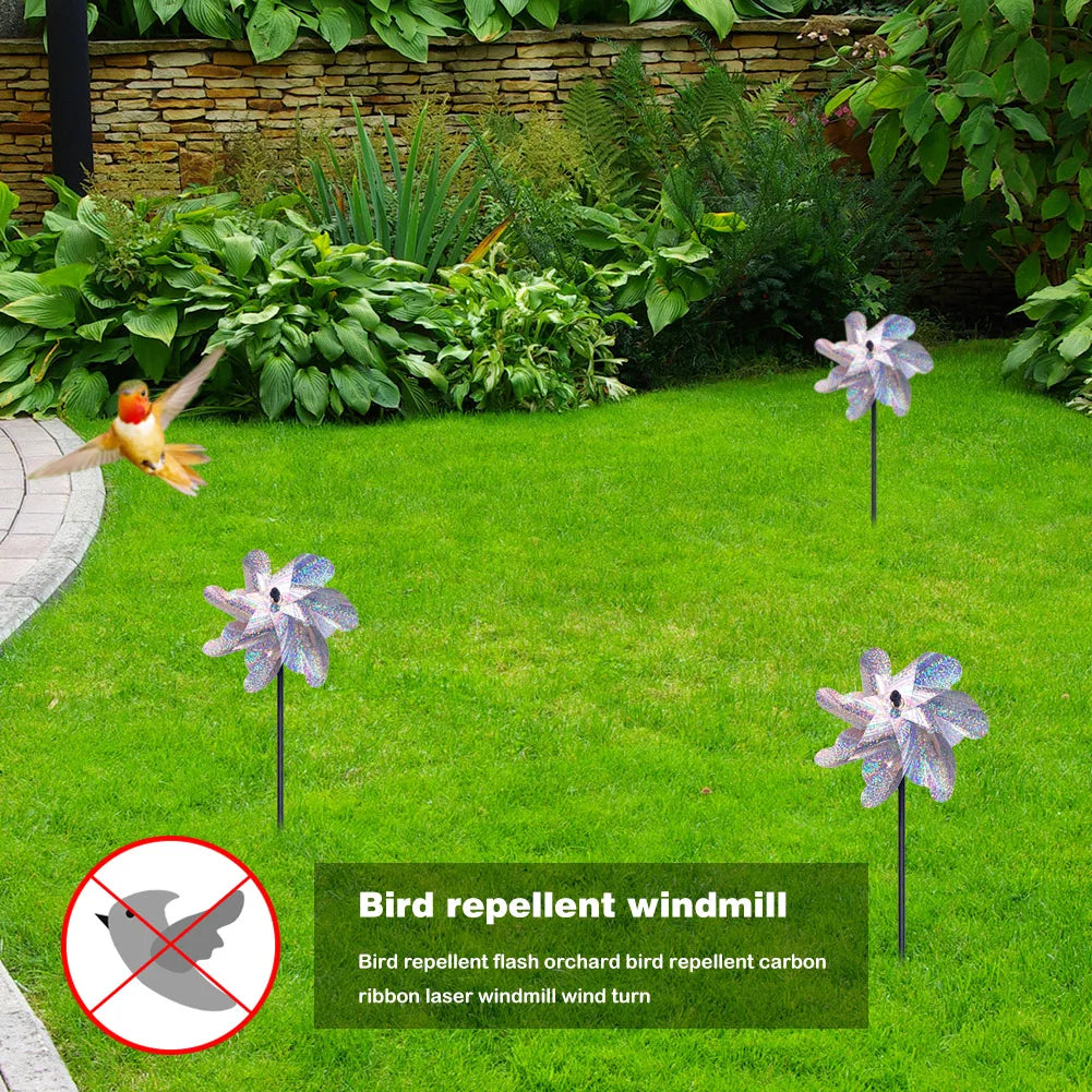 1-5pcs Bird Repeller Pinwheels Reflective Sparkly Scarecrow Pinwheel Windmill Spinner for Garden Lawn Yard Decor Keep Birds Away