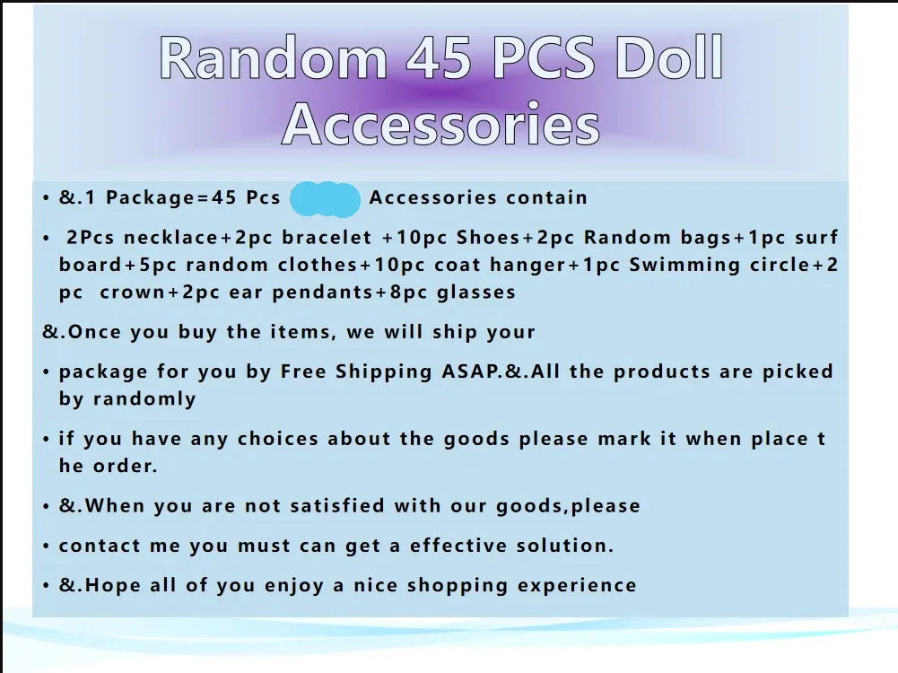 45 Item/Set Doll Accessories=5*Doll Clothes Dress+40*Doll Accessories Doll Shoes Boots Necklaces Glasses Hangers For 30CM Doll